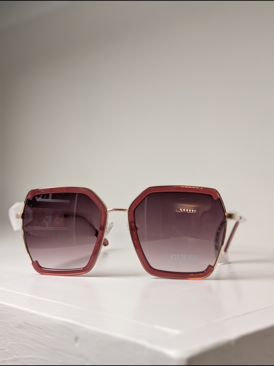 Guess Accessories - Guess Women's Hexagonal Sunglasses in Burgundy and Gold